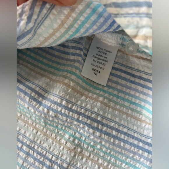 🦠3 For $21🦠Woman Within Blue Striped Blouse - Picture 5 of 7